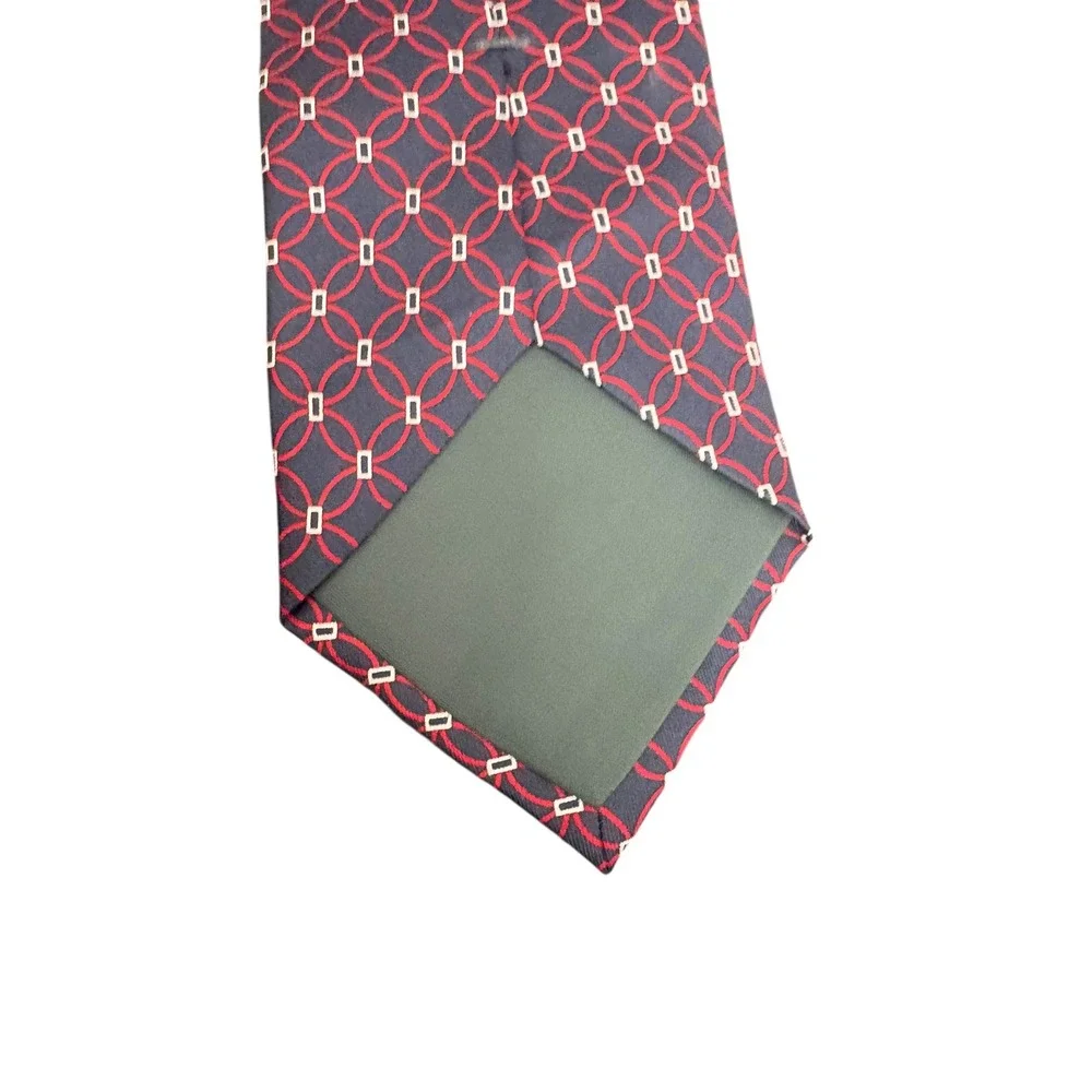 Bert Pulitzer Silk Tie Navy Red Geometric Chain Print USA 59.5x3.5‎